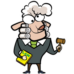 cartoon sheep judge with a gavel and law book