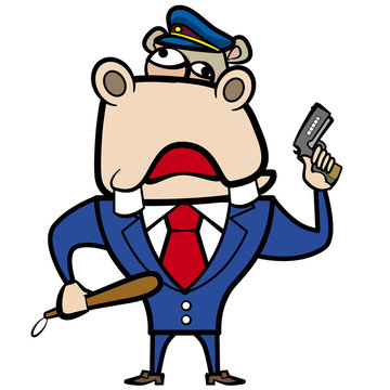 cartoon hippo police officer with gun