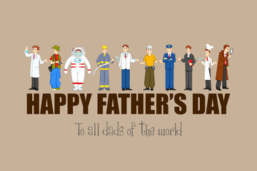 vector illustration of Father's Day with different professional