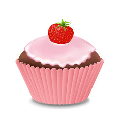 Cupcake With Cream And Strawberry