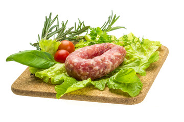 Salami with rosemary, salad and tomatoes
