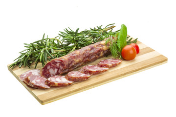 Salami with rosemary, basil and tomato