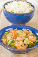 Chinese prawns with ginger and spring onion and egg fried rice
