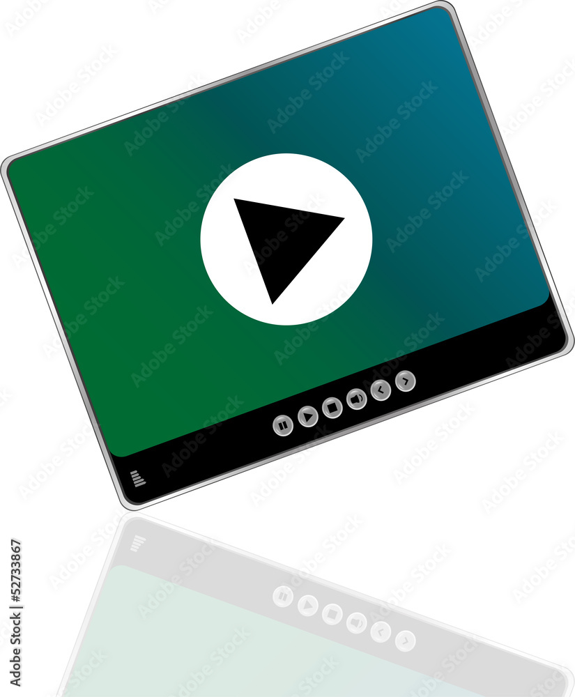 Poster media player set with play button on abstract background
