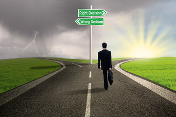 Businessman choose right decision road