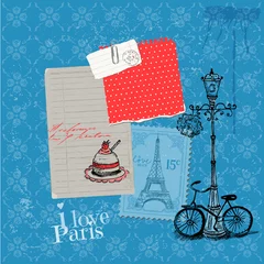 Photo sur Plexiglas Doodle Scrapbook Design Elements - Paris Vintage Card avec timbres