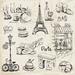 Foto op Plexiglas Doodle Parijs Illustratie Set - voor ontwerp en plakboek - in vector