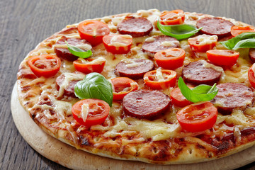 Salami and tomato pizza