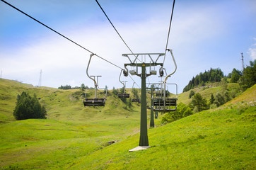 Empty ski resort chairlift in summer