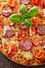 Salami and tomato pizza