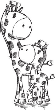 Sketch Doodle Cute Safari Giraffes Vector