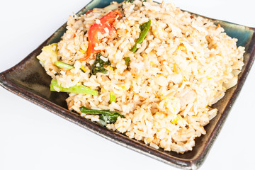 Fried rice with deep fried pork garlic and vegetable