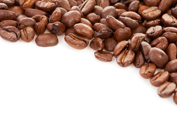 Coffee beans over white background with space for your text