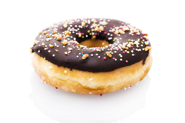 Chocolate donut isolated on white background