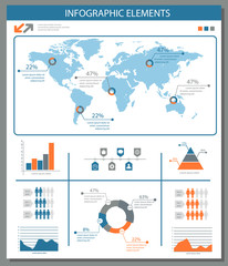 detailed infographic elements set with world map graphics and ch