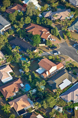 Aerial view of the suburbs roofs near Brisbane, Australia.