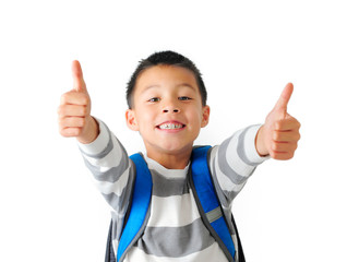 Boy Wearing School Backpack Two Thumbs Up