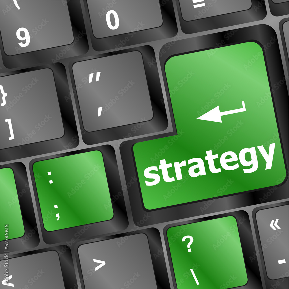 Poster strategy green button on computer keyboard