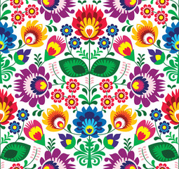 Seamless traditional floral polish pattern - ethnic background - obrazy, fototapety, plakaty