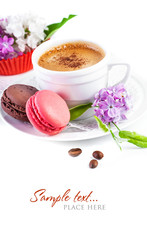 Colorful macaroons and coffee