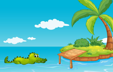A crocodile going to the island