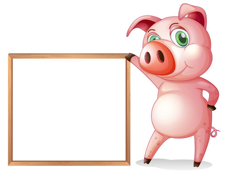 A female pig beside an empty wooden frame