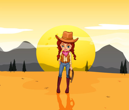 A cowgirl at the desert