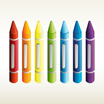 Seven crayons in different colors