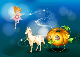 Rolgordijnen Een pompoen, een paard en een fee © GraphicsRF