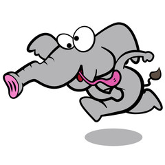 humor cartoon elephant running with white background