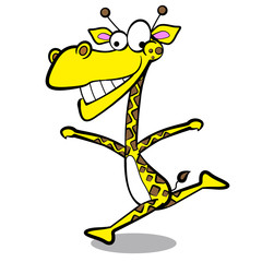humor cartoon giraffe running with white background