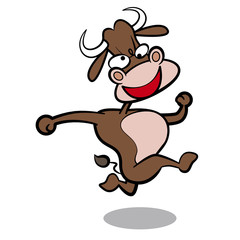 humor cartoon bull running with white background