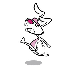 humor cartoon rabbit running with white background