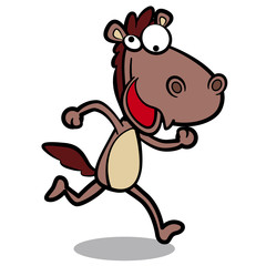 humor cartoon horse running with white background