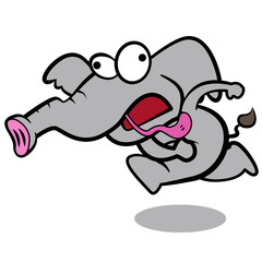 humor cartoon elephant running with white background