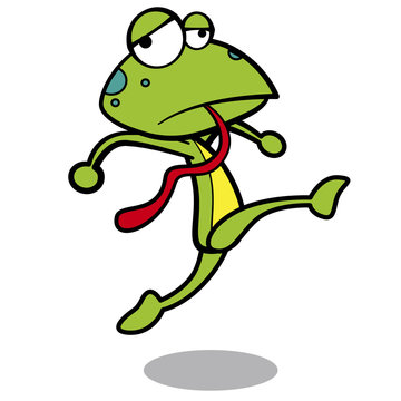 humor cartoon frog running with white background