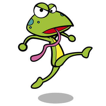 humor cartoon frog running with white background