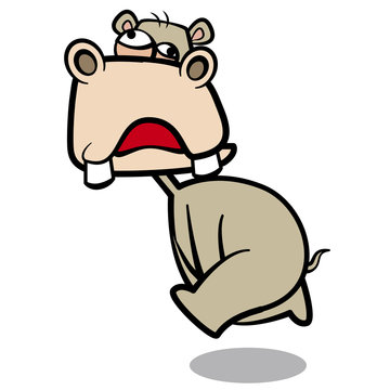 humor cartoon hippo running with white background