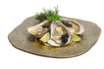 Oysters with black cavair