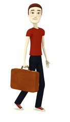 3d render of cartoon character with suitcase