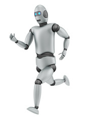 render of a running robot, isolated on white