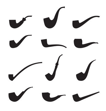 Icon collection of pipes isolated silhouettes