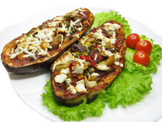 stuffed eggplant with cheese and vegetables