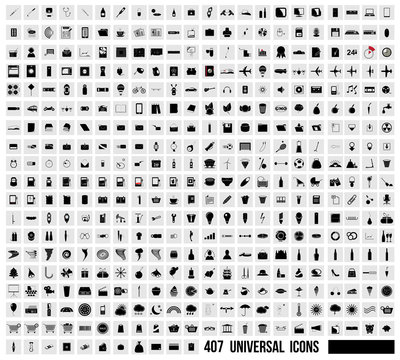 Set of 500 Quality icon. Vector Black and white