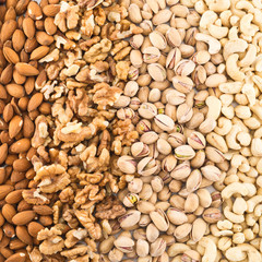 Surface covered with different nuts