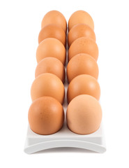 Dozen of eggs in a case isolated