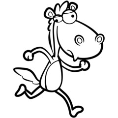 coloring humor cartoon horse running with white background