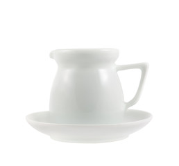 Milk pitcher white ceramic ewer isolated