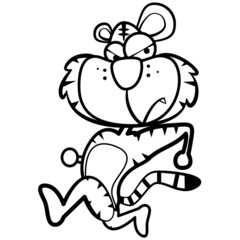 coloring humor cartoon tiger running with white background