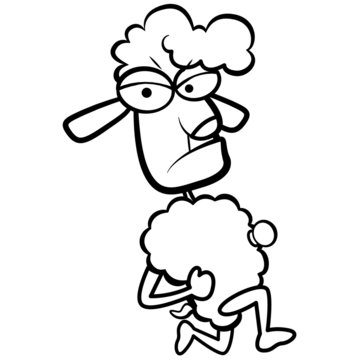 coloring humor cartoon sheep running with white background